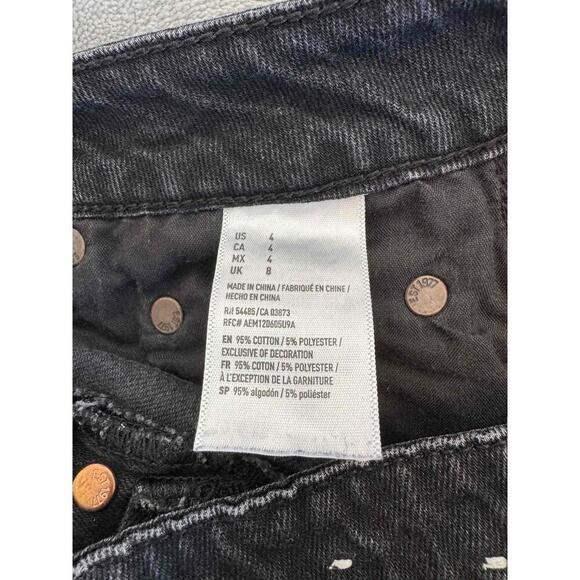 American Eagle AE 4 Pocket Mini Black Denim Frayed Hem Design Mini Skirt US 4 - Picture 5 of 9